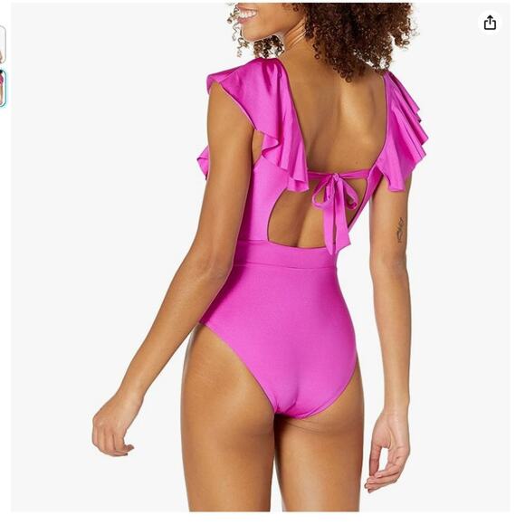 Trina Turk Women's Standard Atlas Ruffle Plunge One Piece SZ 6 - Picture 2 of 2